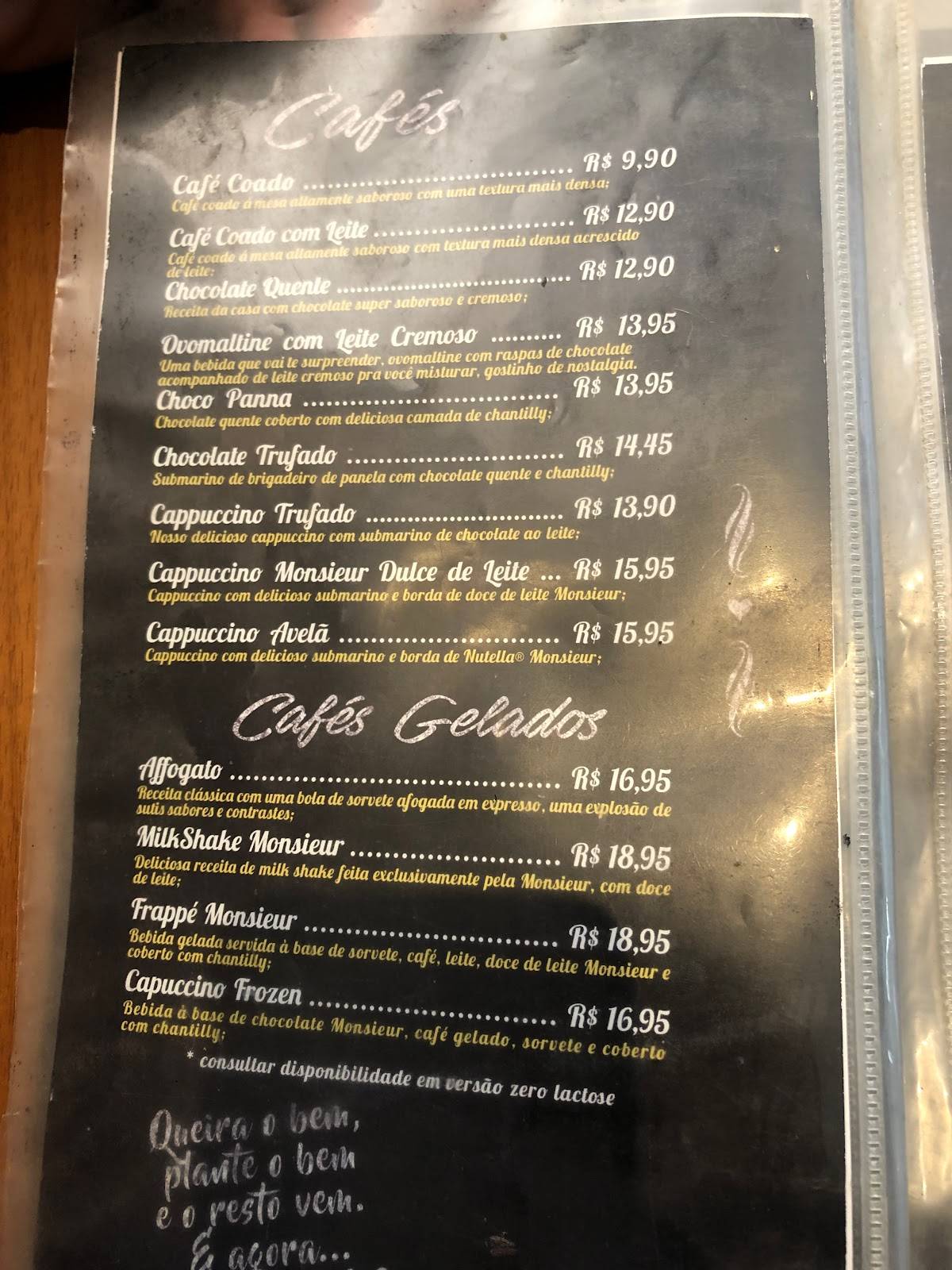 Monsieur cardápio