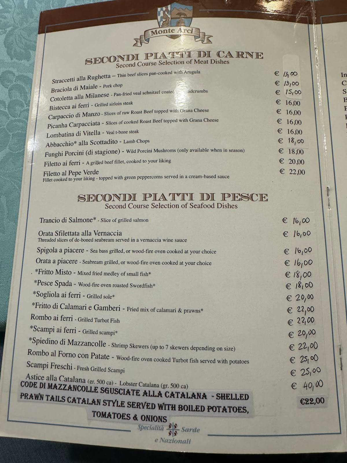 Menu di Monte Arci 