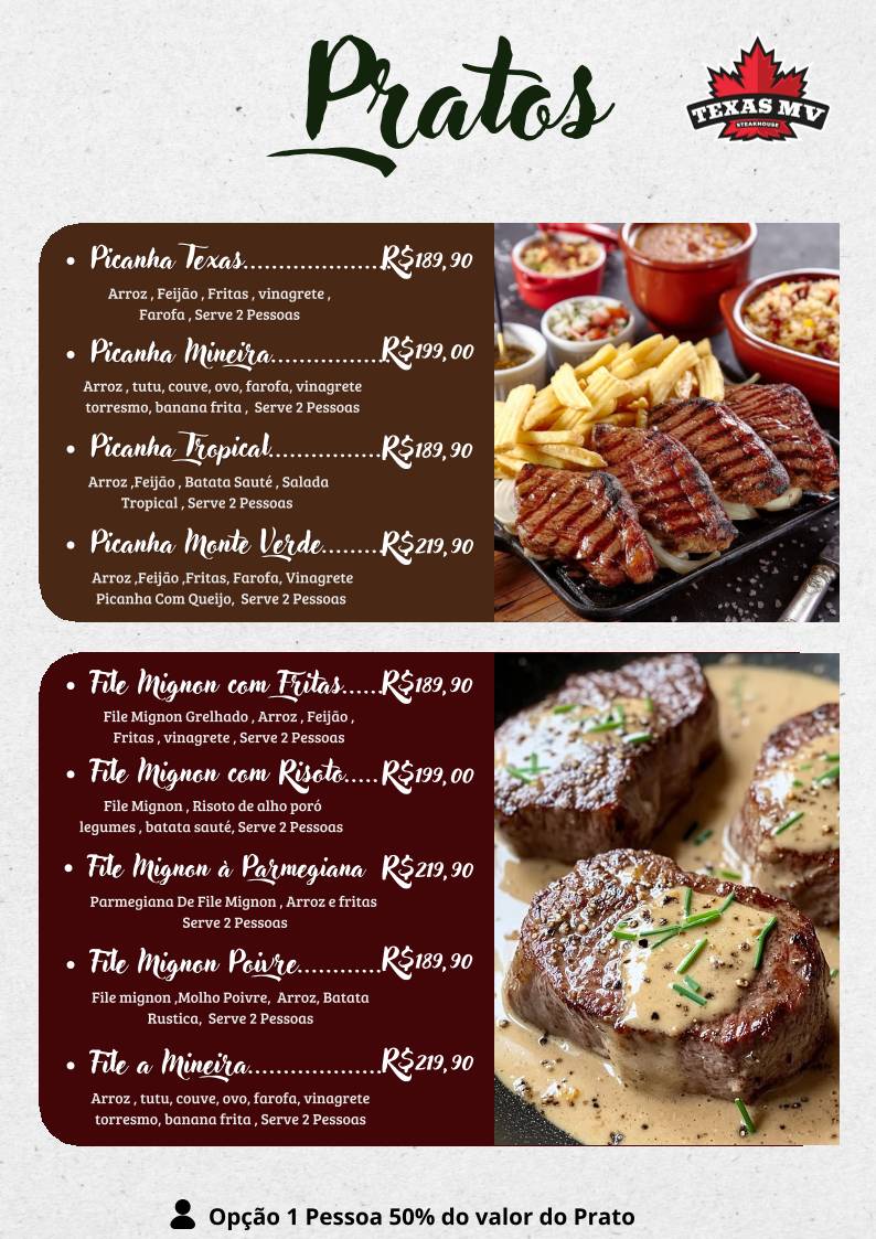 Restaurante Texas Monte Verde cardápio