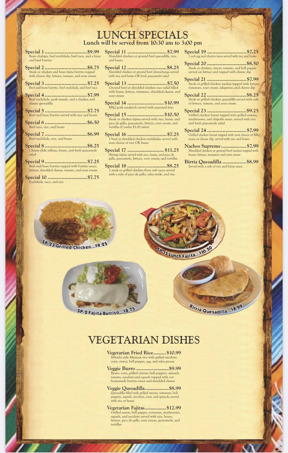 Menu at Montezuma Mexican Restaurant, Andalusia