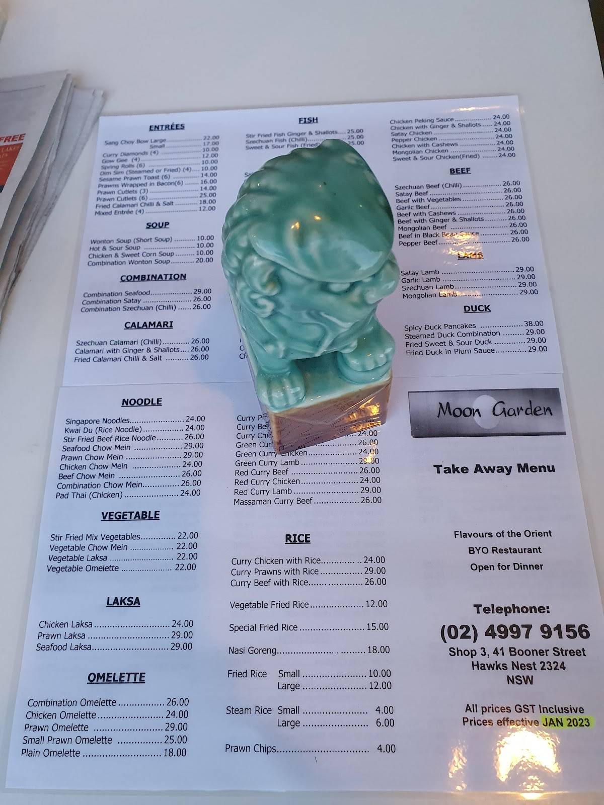 Menu at Moongarden Restaurant, Hawks Nest