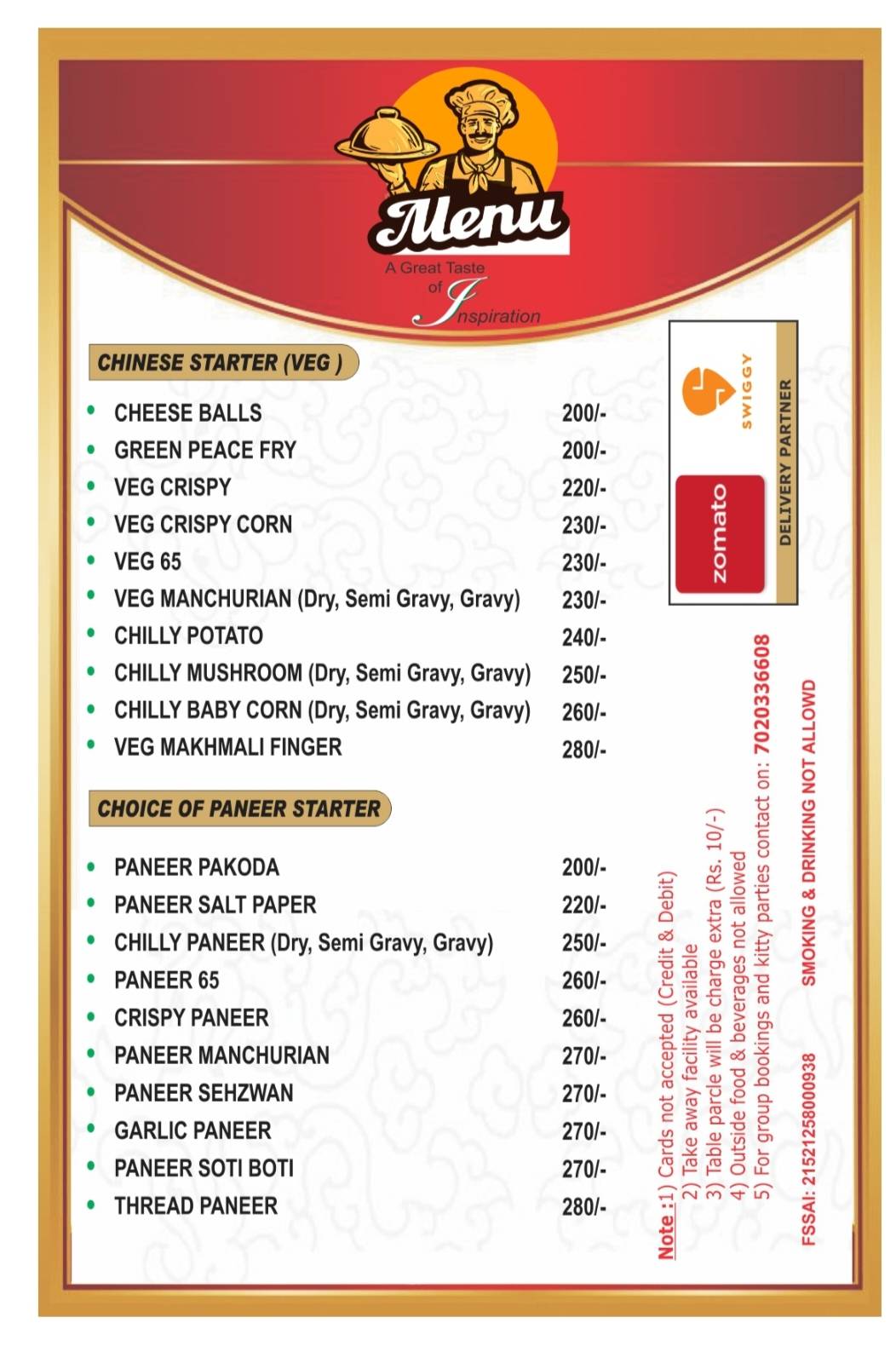 Moonlight Family Restaurant menu