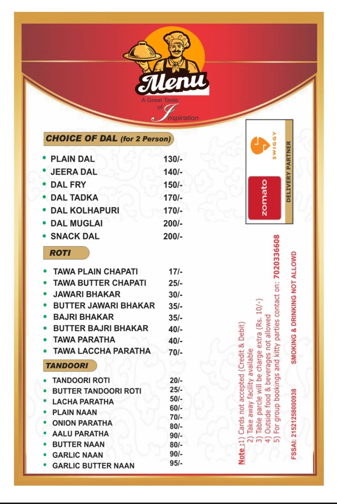 Moonlight Family Restaurant menu