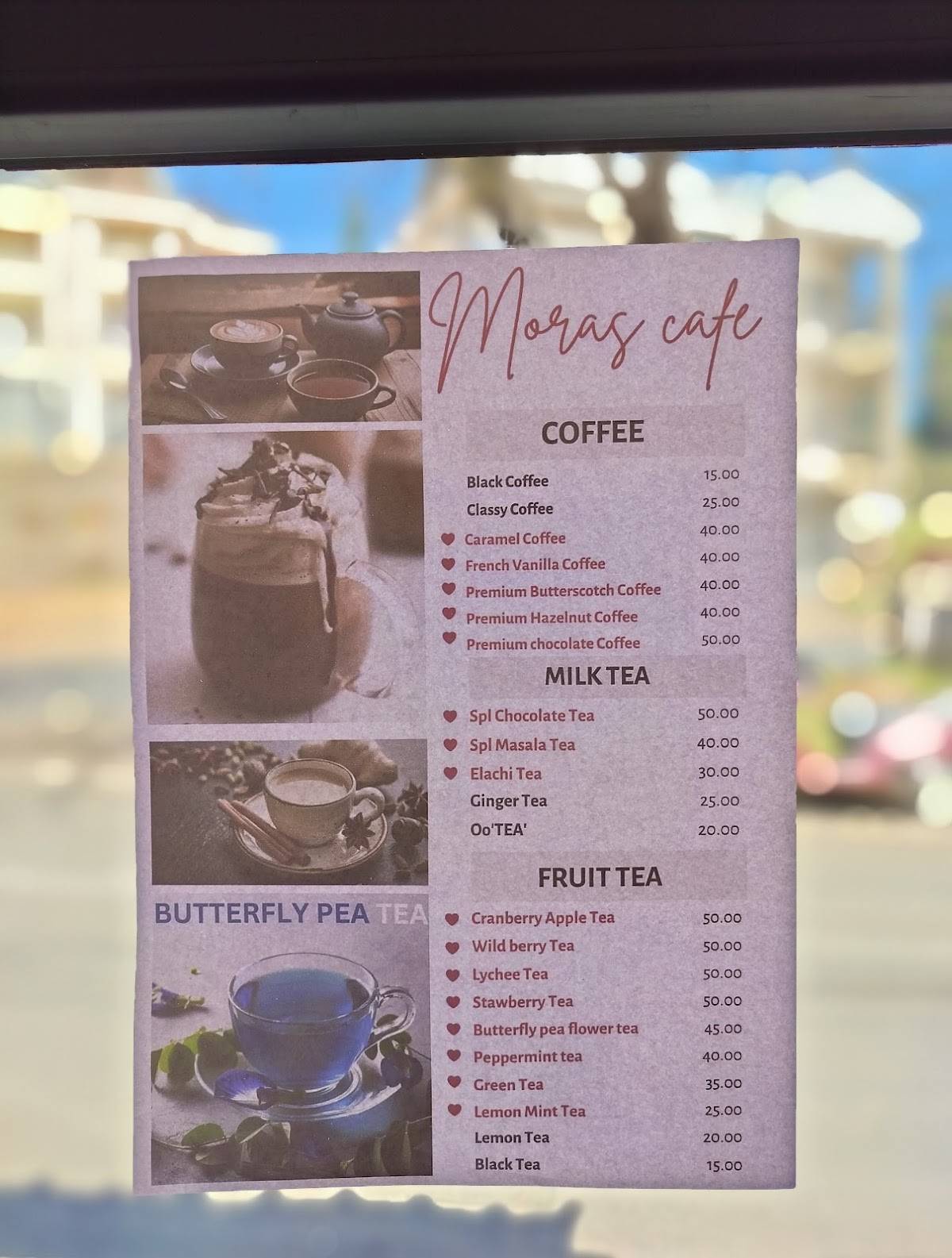 Mora's cafe menu