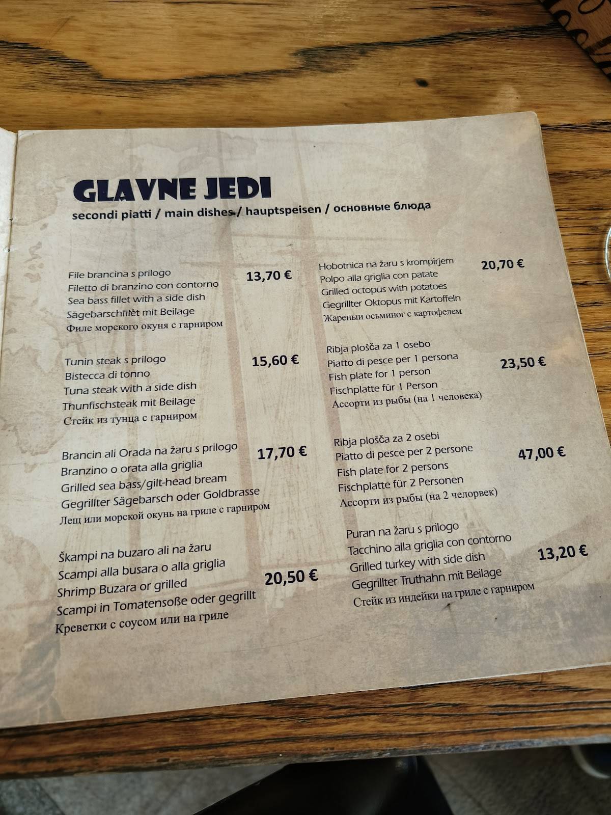 Menu di Mornarček, ribja kantina - fish house 