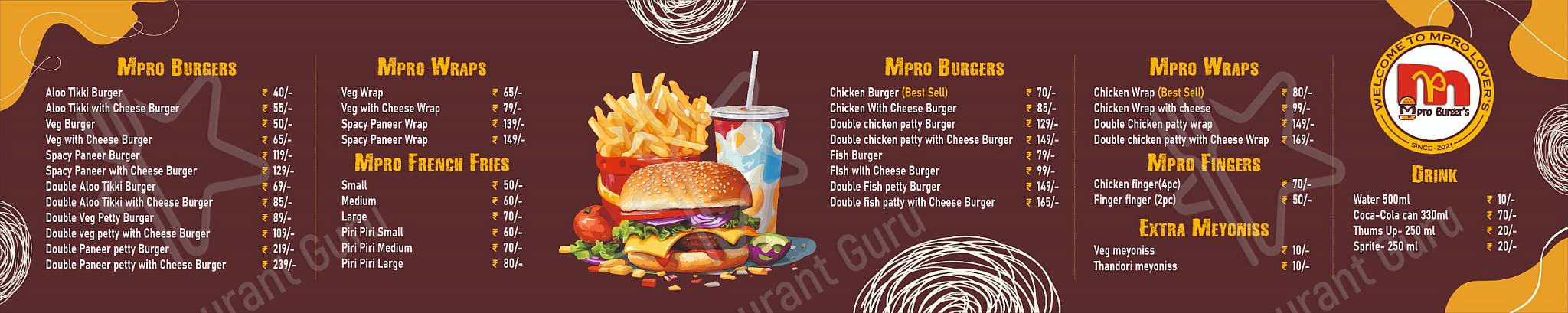 Mpro Burger's menu