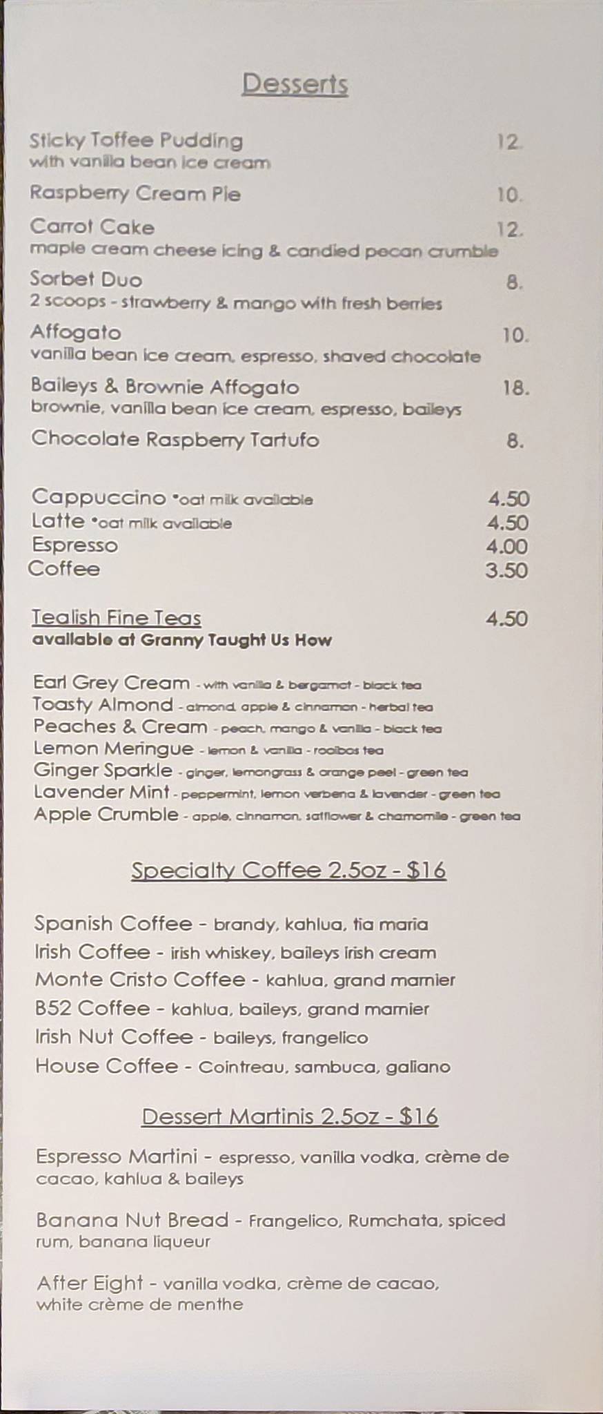 Menu de Mrs. Mitchell’s Restaurant