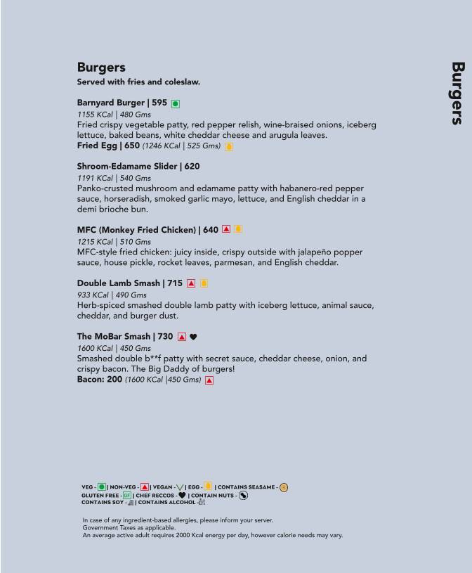Monkey Bar menu