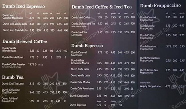 Starbucks menu