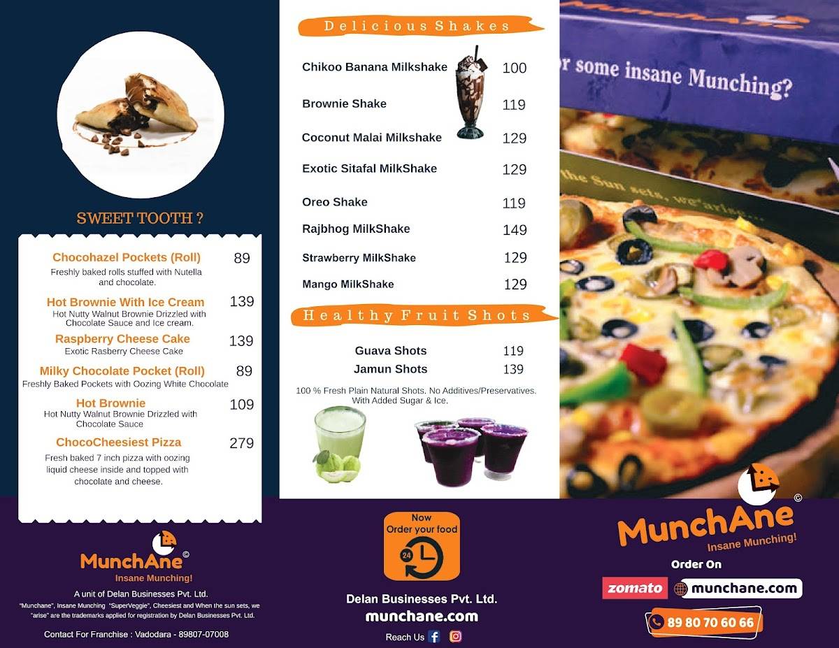 Munchane Pizzas menu