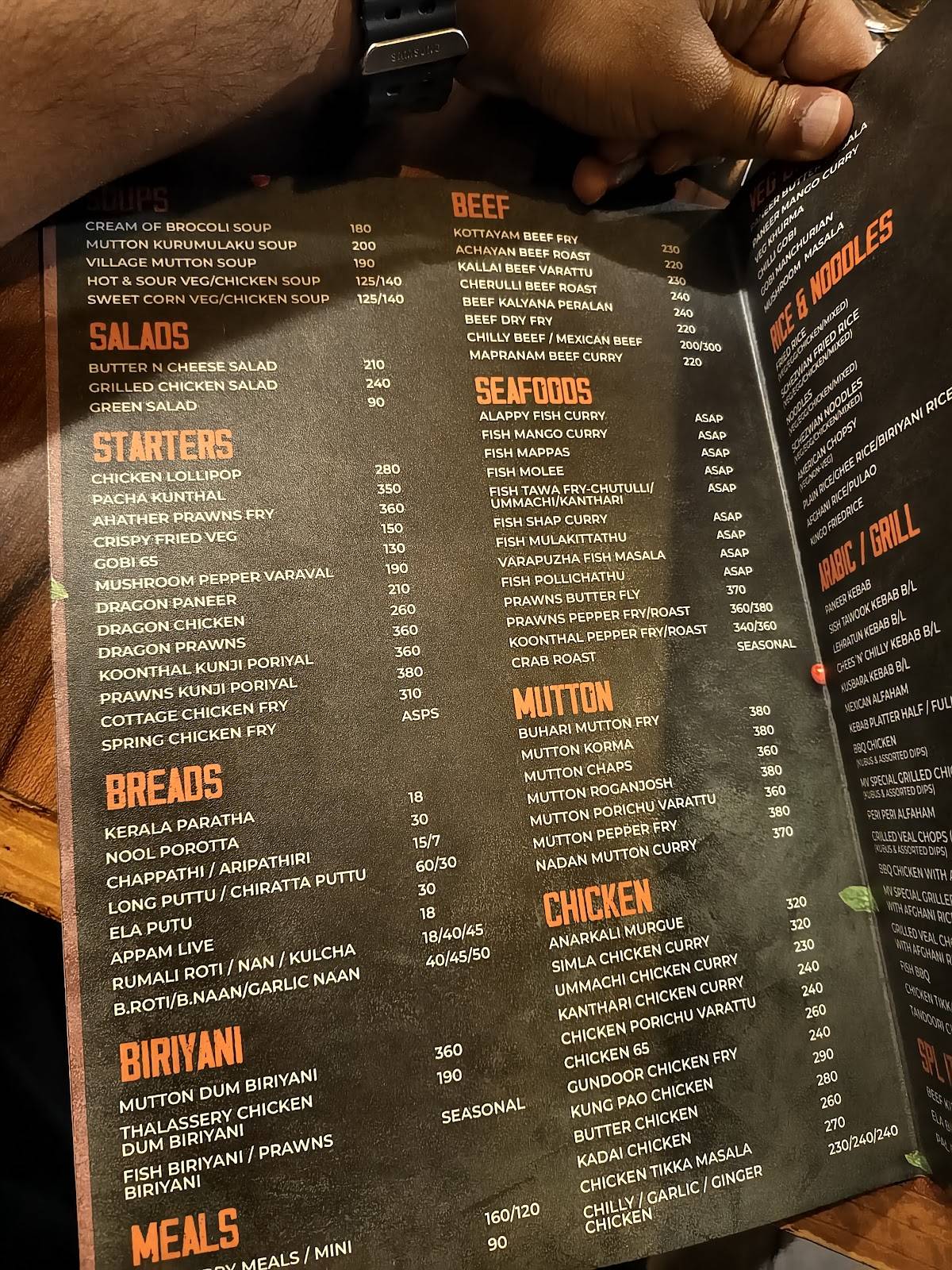 MALABAR VILLAGE RESTAURANT menu