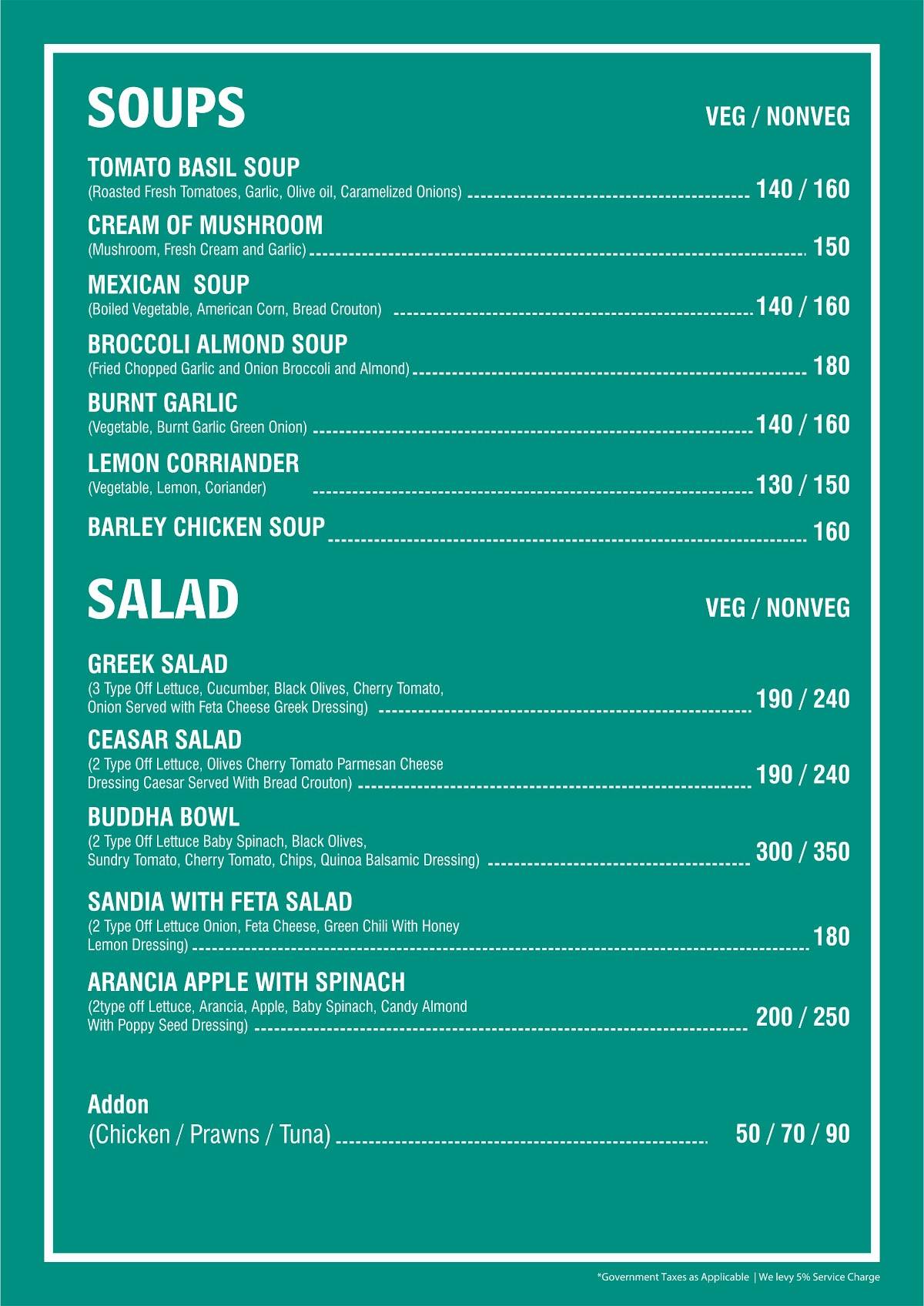 Le Terrace Cafe Mysore menu