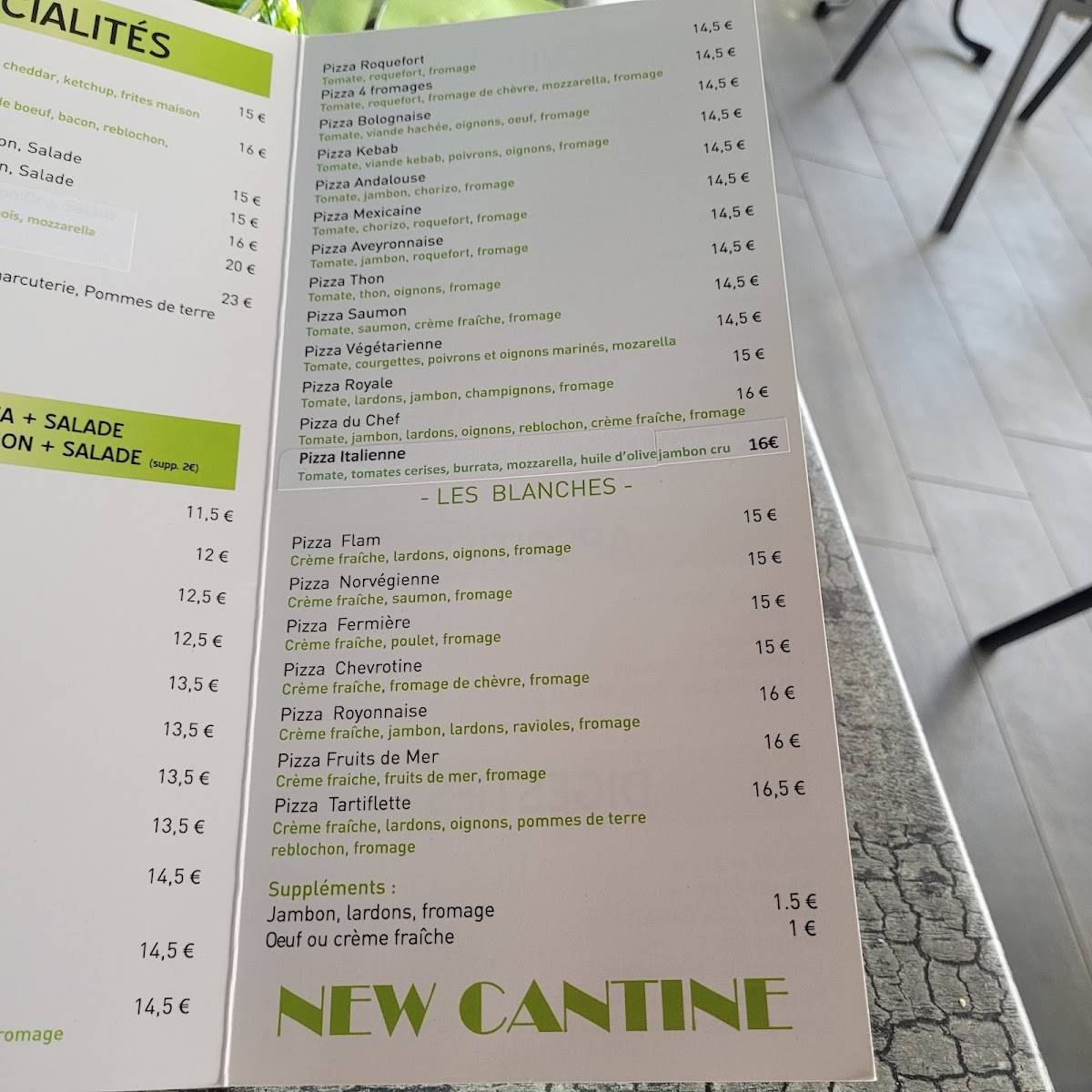 Menu de NEW CANTINE