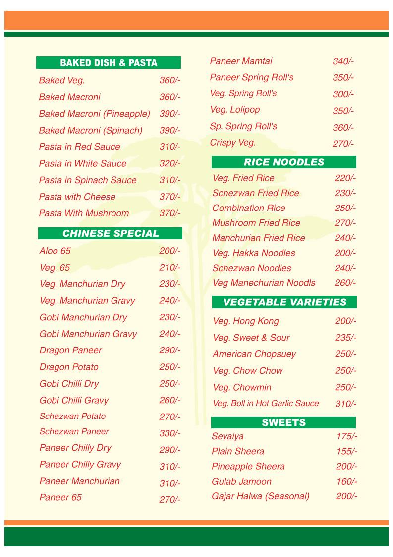 Tulips Woodlands Restaurant menu