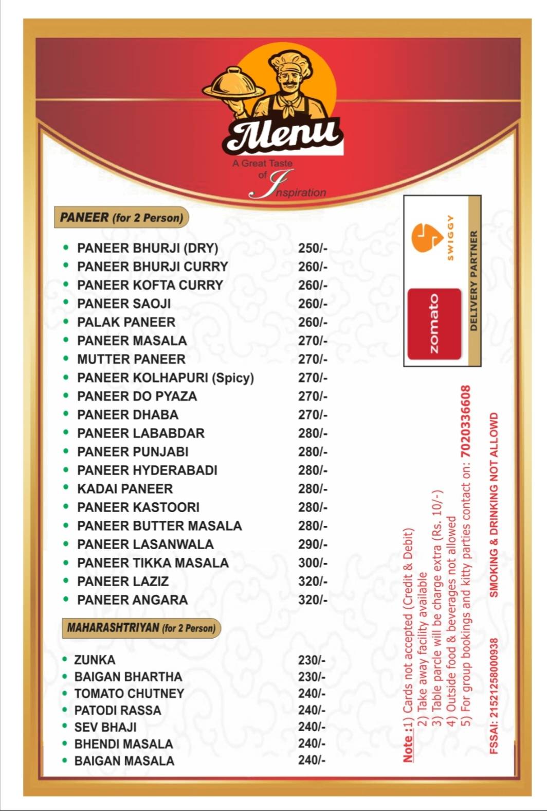 Moonlight Family Restaurant menu