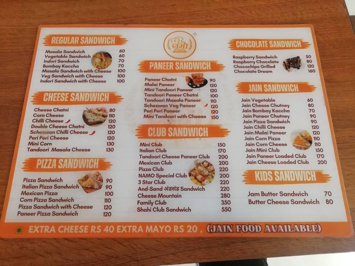 Namo Sandwich, Ujjain. menu