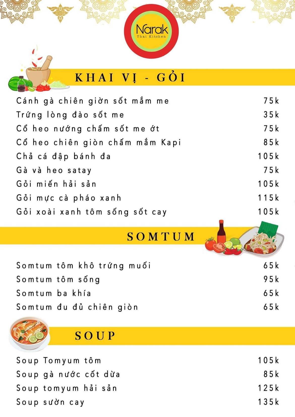 Carta del restaurante Narak Thai Kitchen, Ciudad Ho Chi Minh (Saigón)