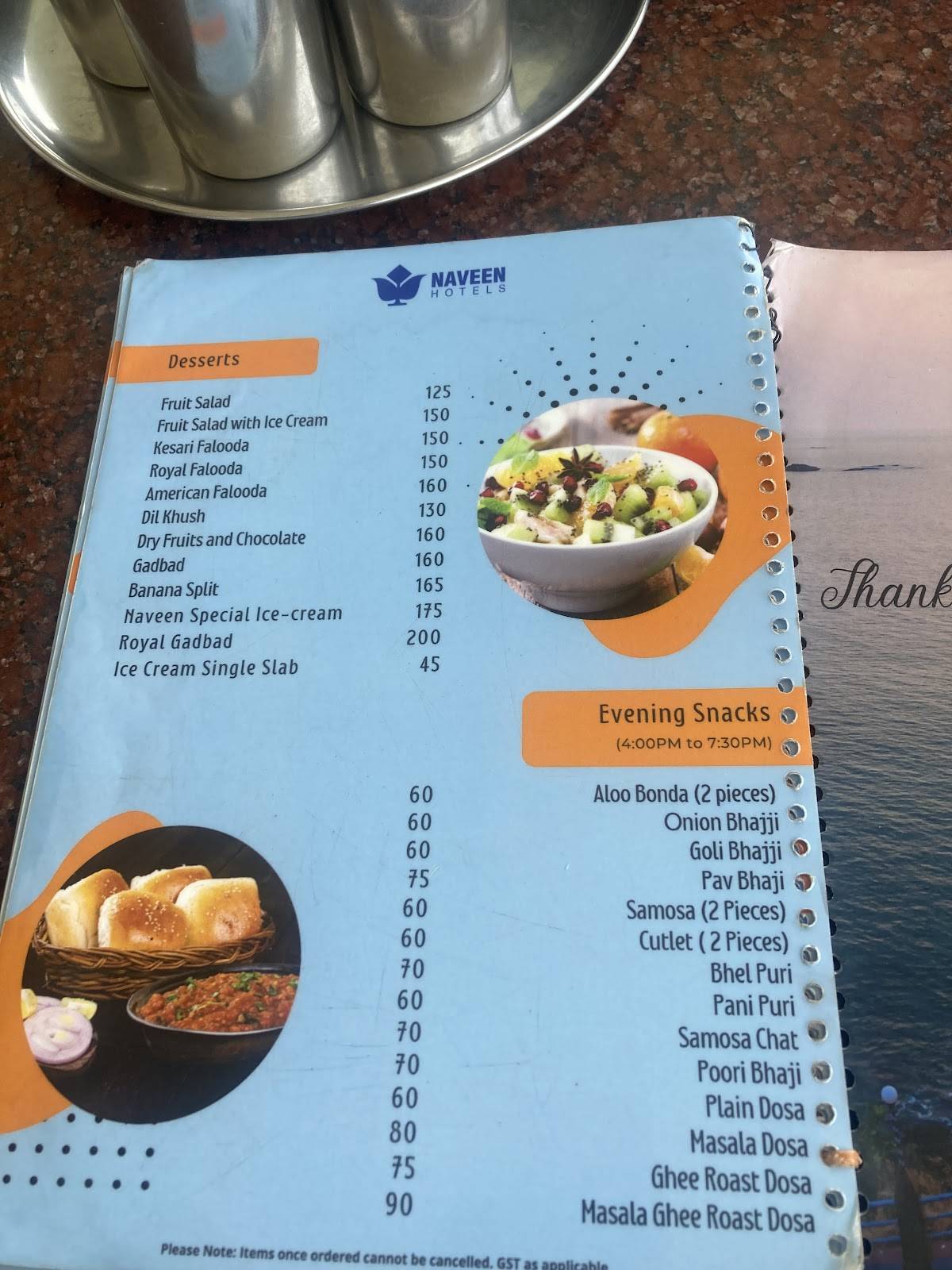 Naveen Beach Restaurant menu