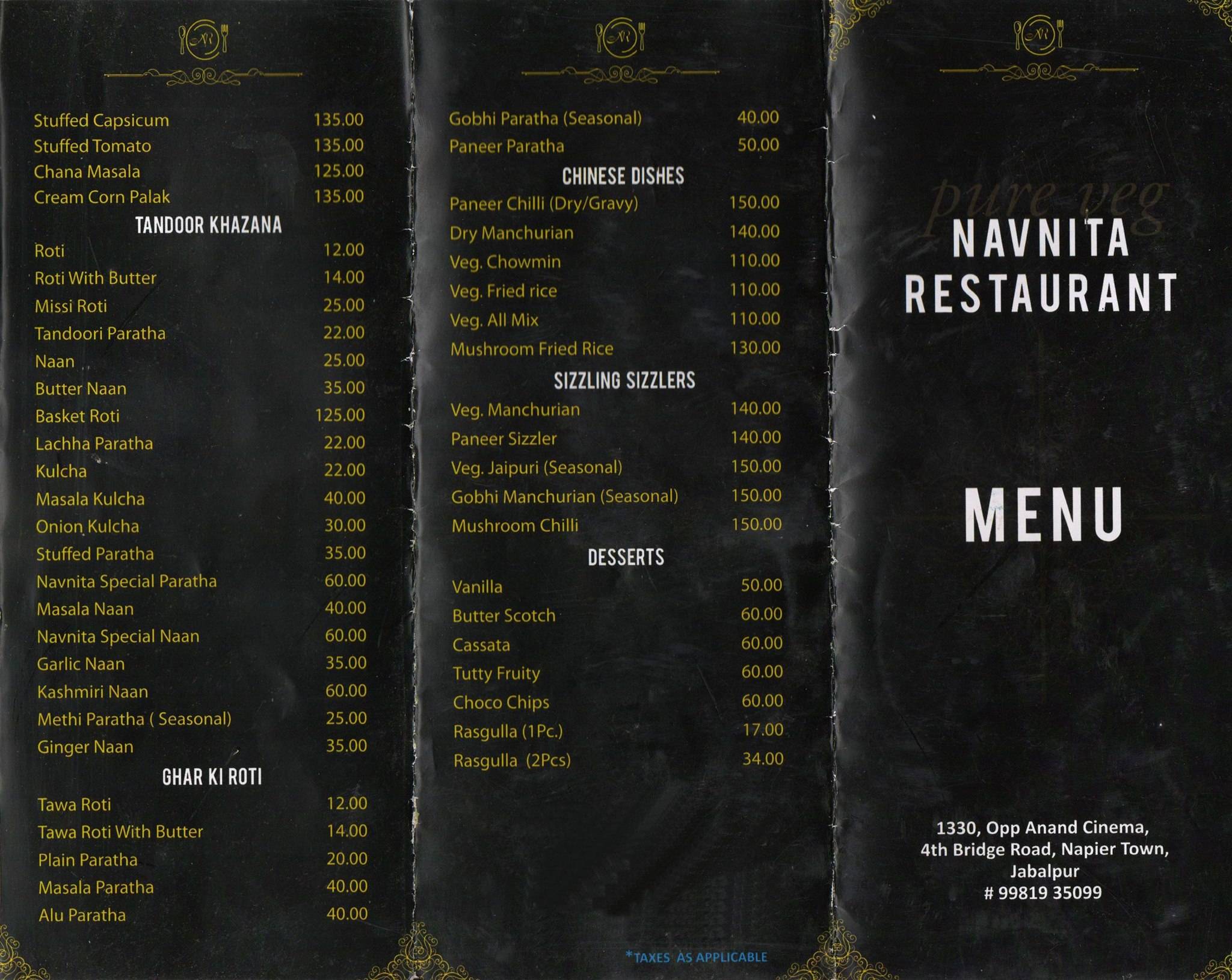 Navnita Restaurant menu