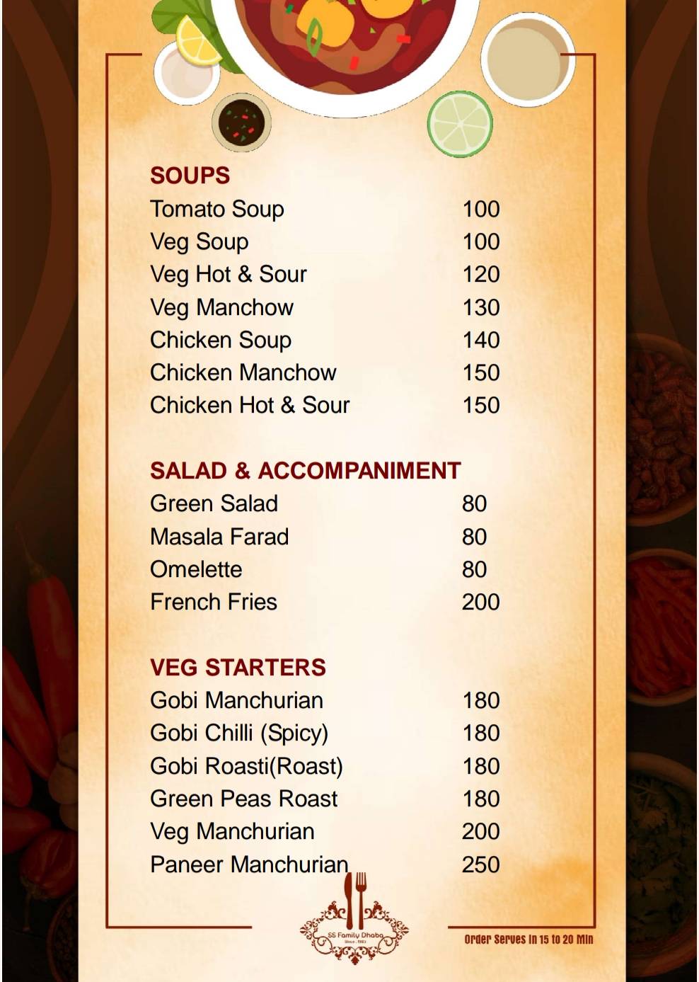 SS FAMILY DHABA menu