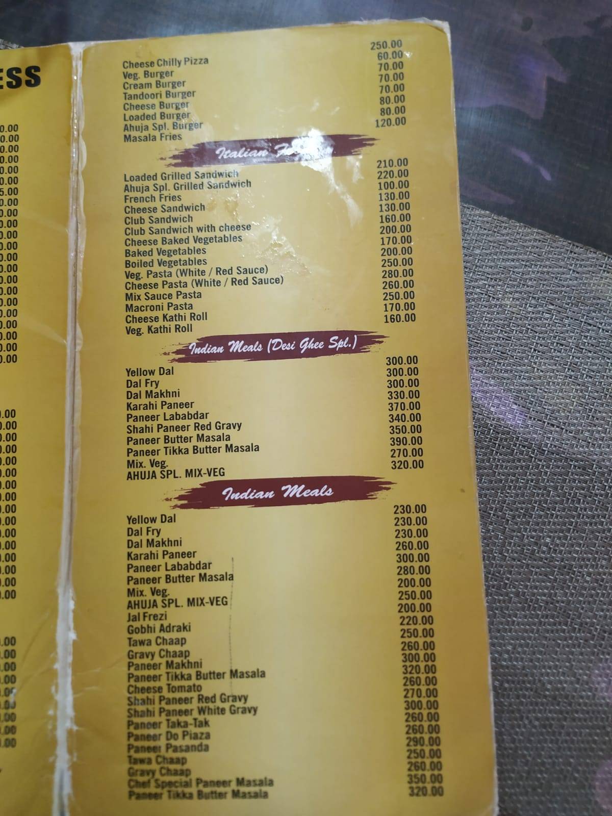 New Ahuja Sweets menu