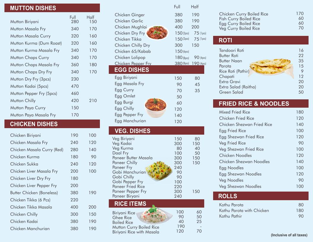 New Bombay Lucky Restaurant menu