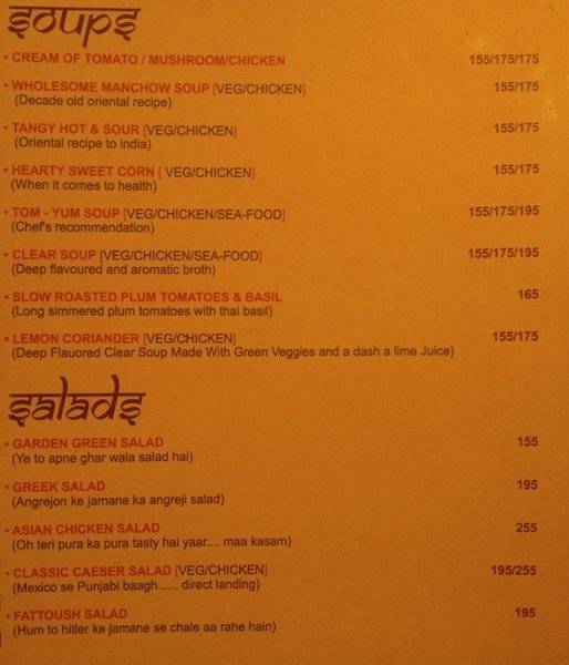 Bollywood Biistro menu