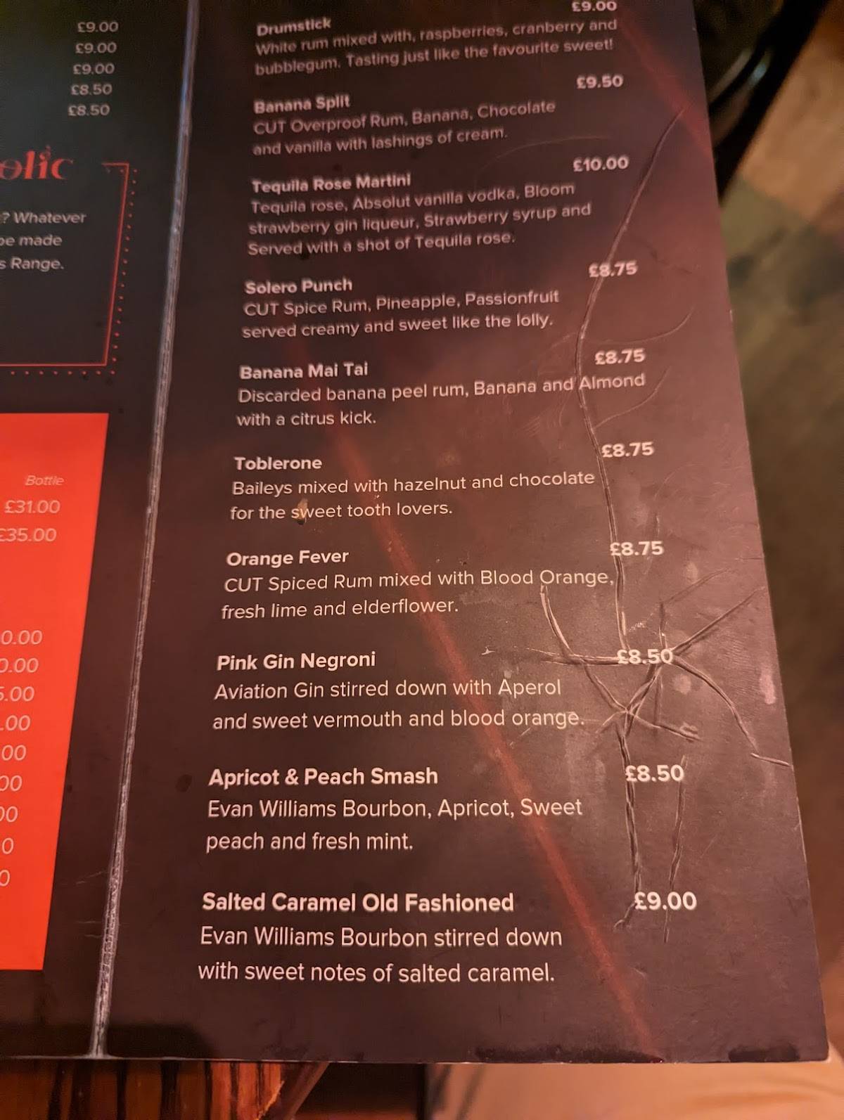 Menu at The Muddler restaurant, Newcastle upon Tyne