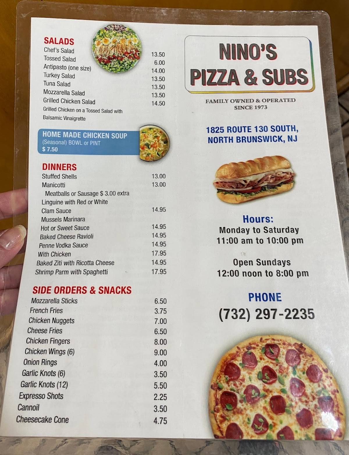 Menu at Nino's Pizza & Subs pizzeria, North Brunswick Township, US-130 #4