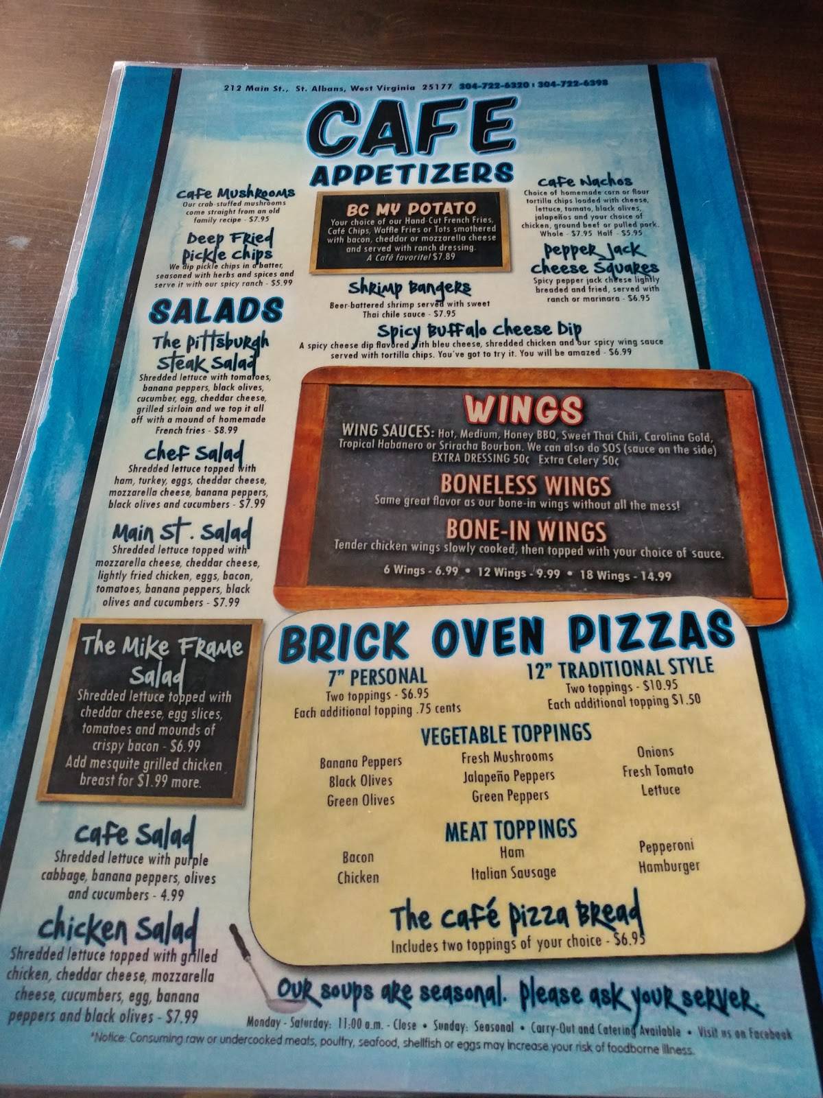 Menu at River's Edge Cafe, Saint Albans