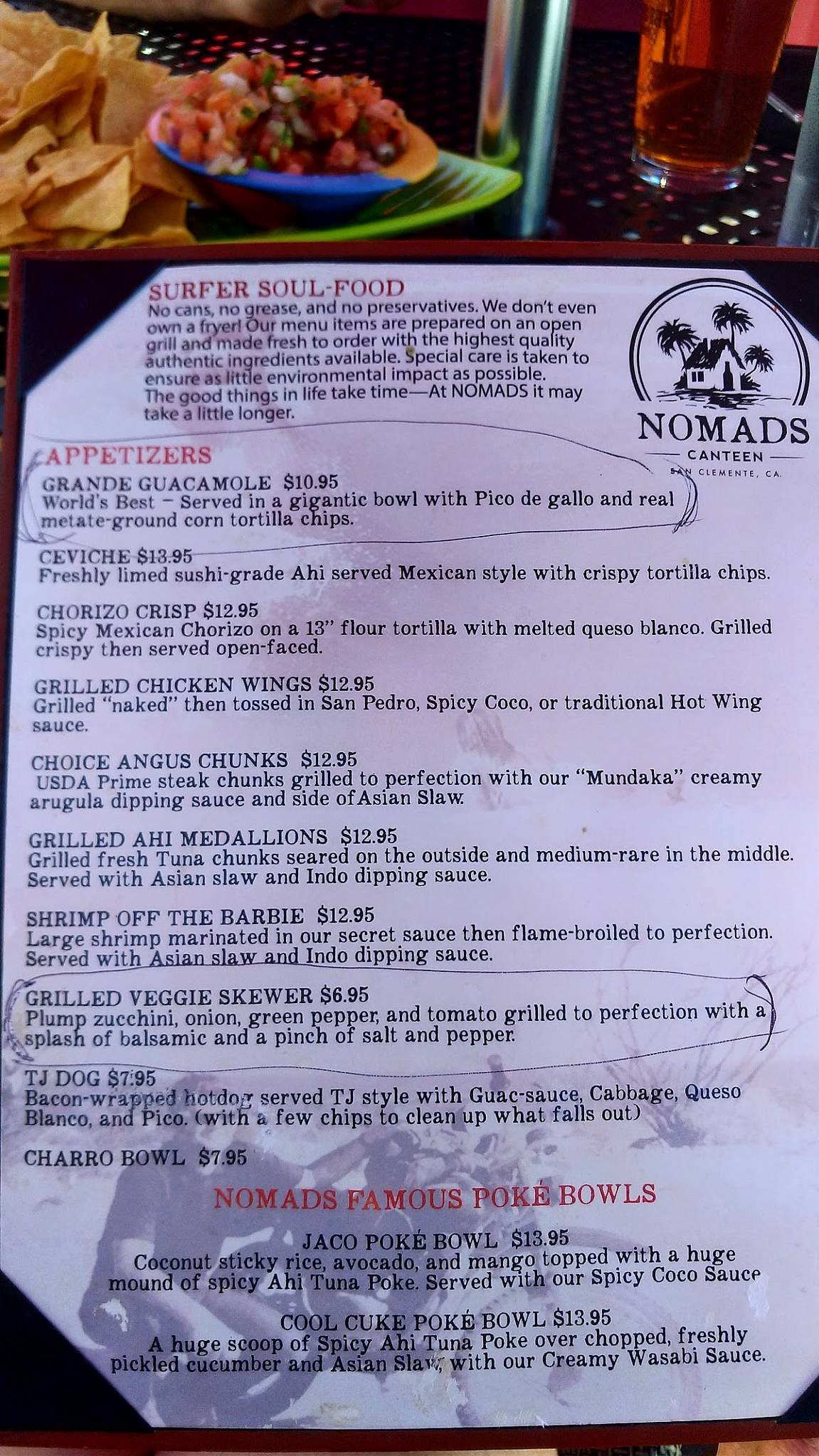 Menu at Nomads Canteen pub & bar, San Clemente