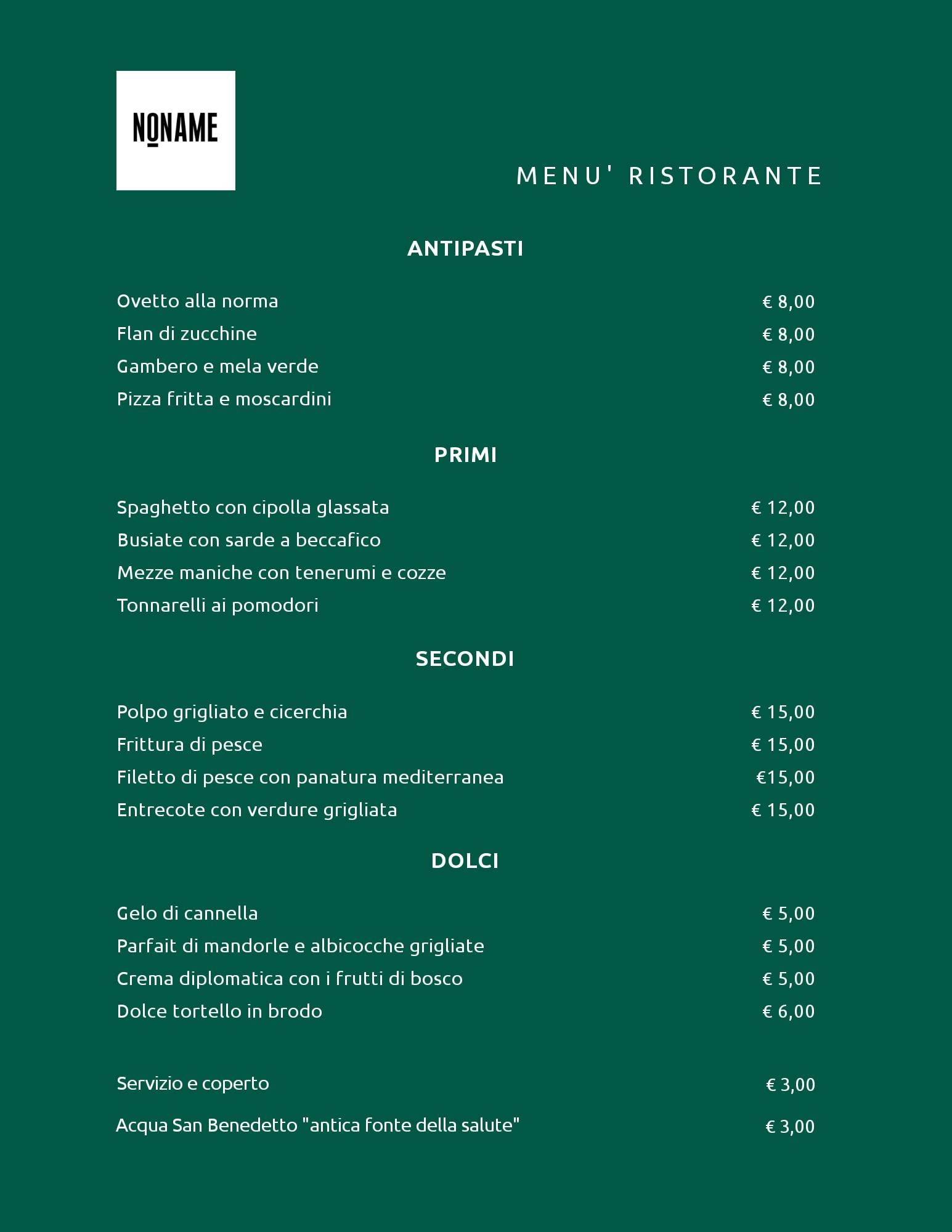 Menu di noname 
