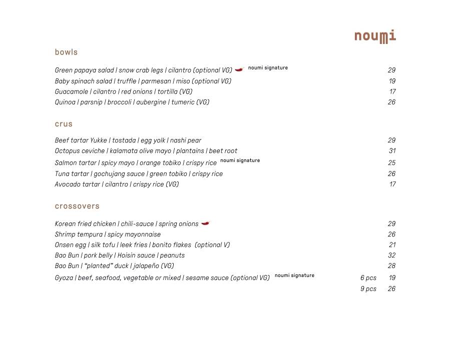 Menu di Noumi Grill & Bar 