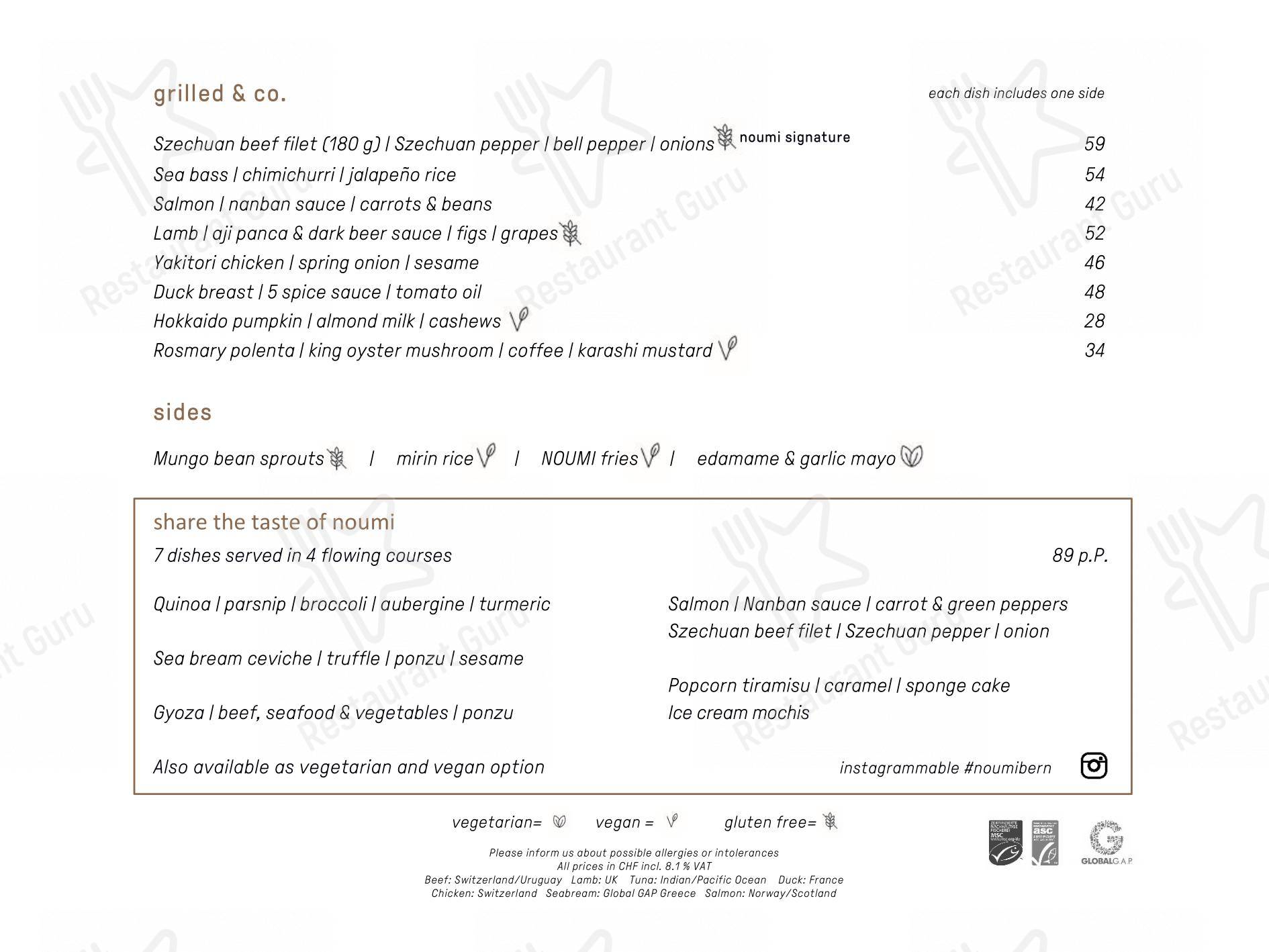 Menu bar per Noumi Grill & Bar in Berna