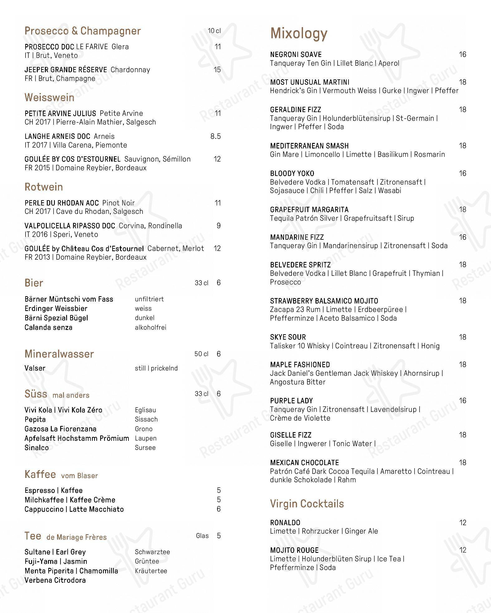 Bar menu per Noumi Grill & Bar in Berna