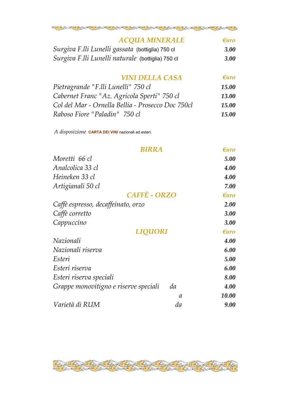 Menu di Trattoria Guaiane 
