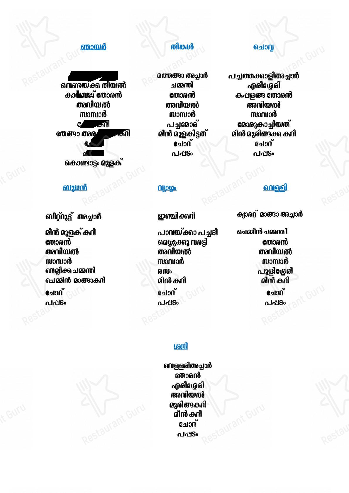 Menu for the Nusrat Restaurant restaurant