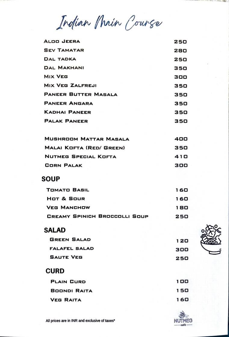Nutmeg Cafe & Restaurant menu
