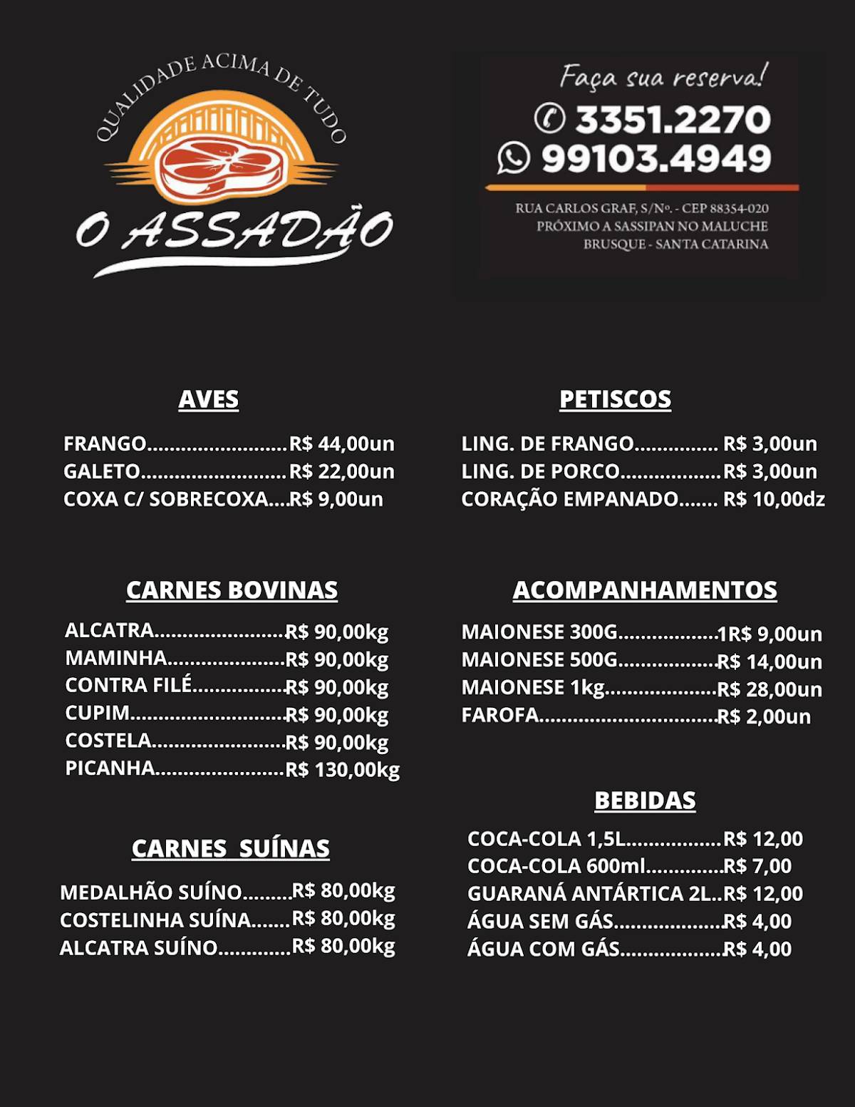O Assadão Maluche cardápio