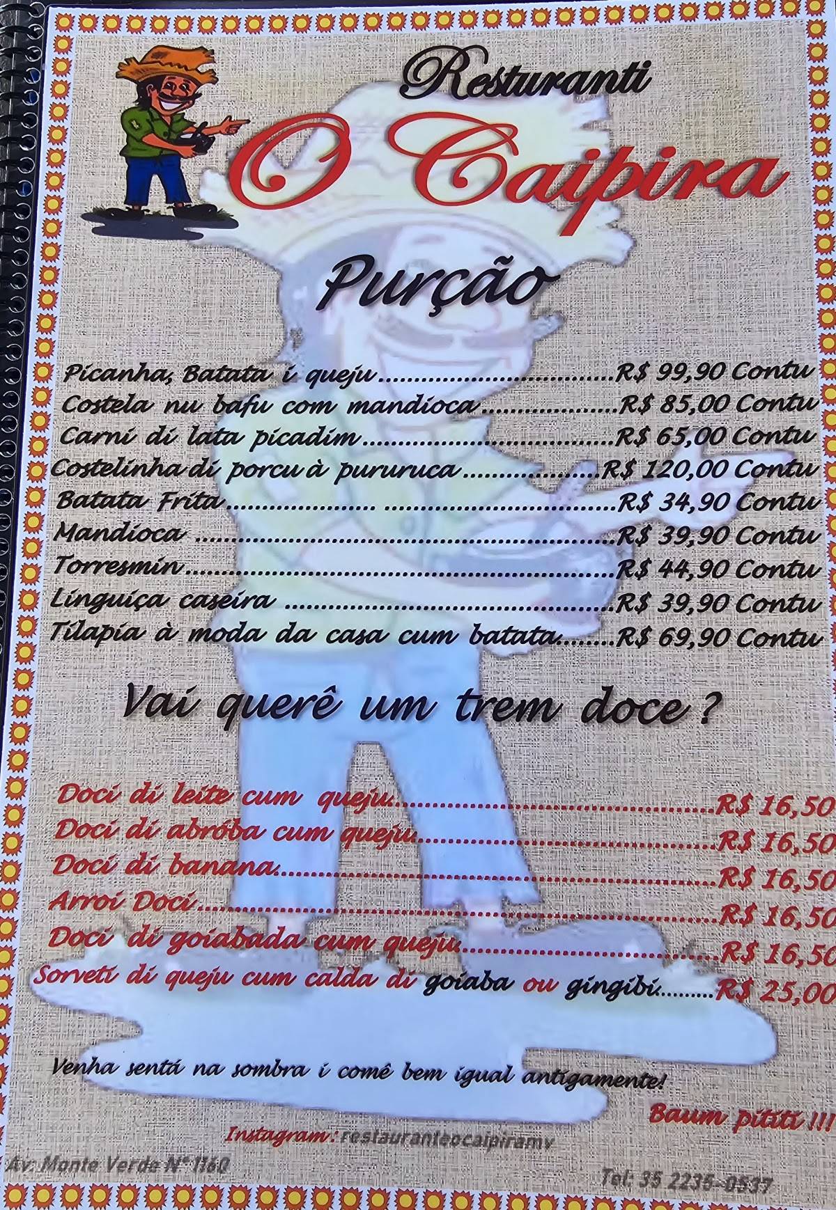 O Caipira cardápio