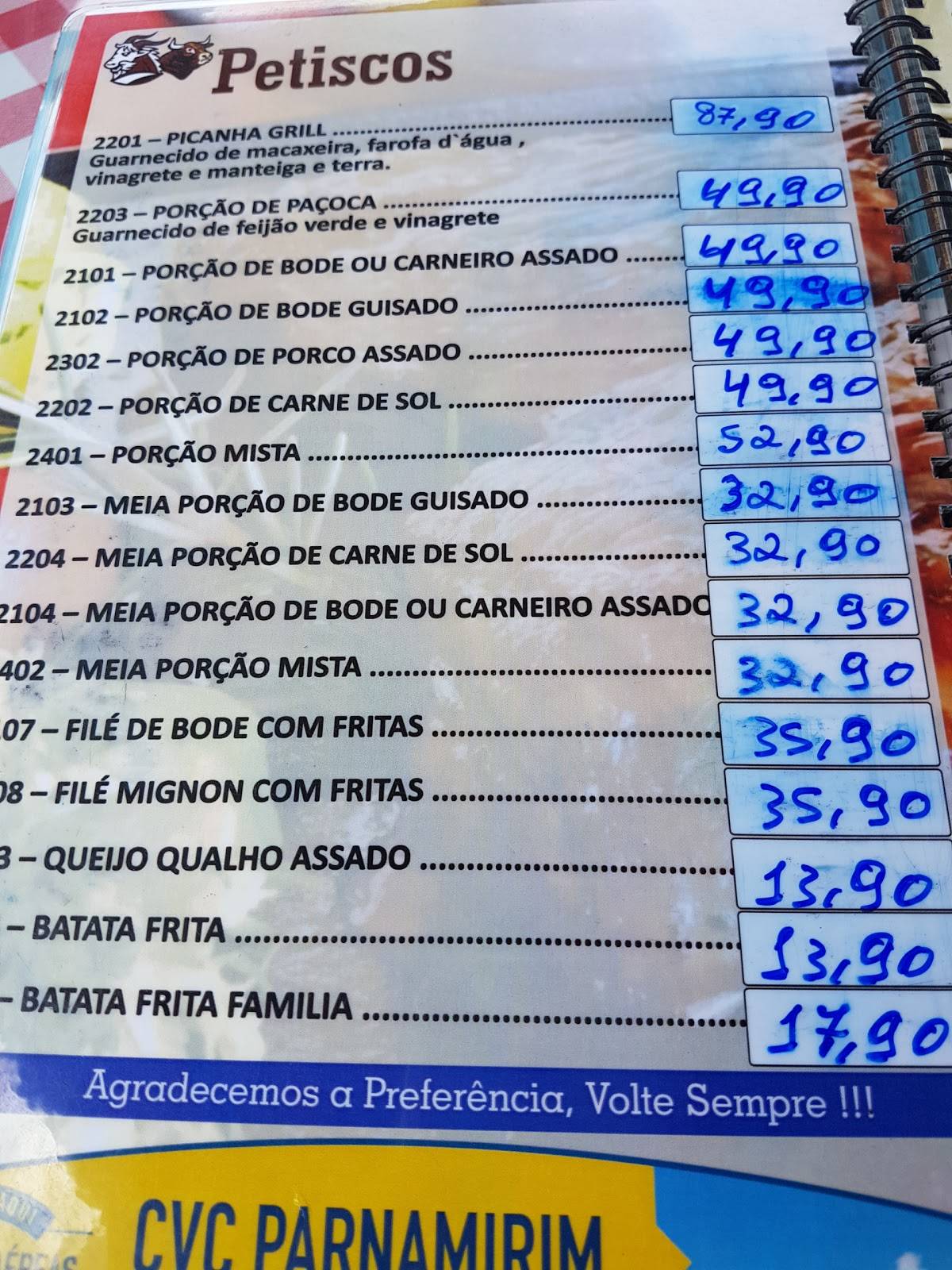 O Rei do Bode na Brasa cardápio