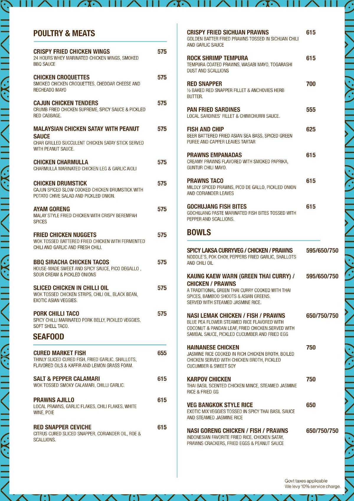 OCCO GOA menu