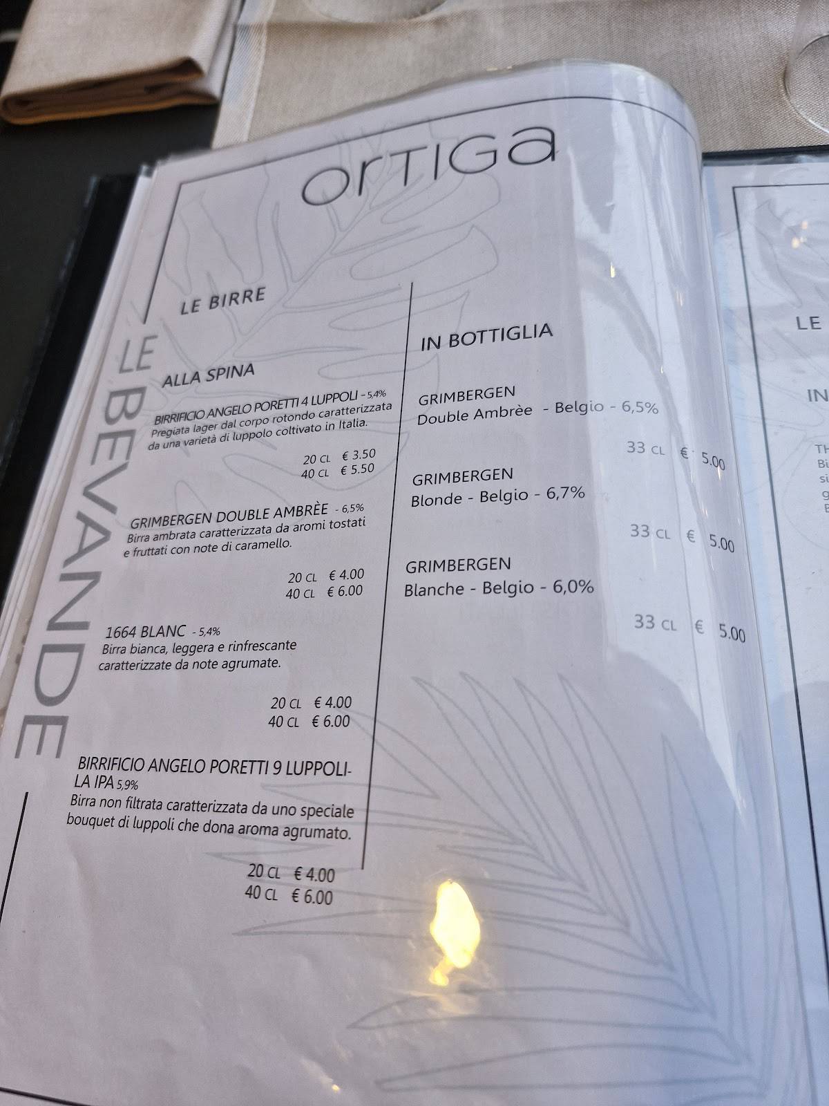 Menu di ORTIGA - Ristorante Pizzeria a Torino 