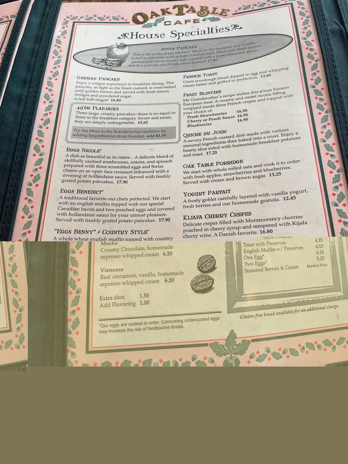 Menu at Oak Table Cafe, Sequim, 292 W Bell St