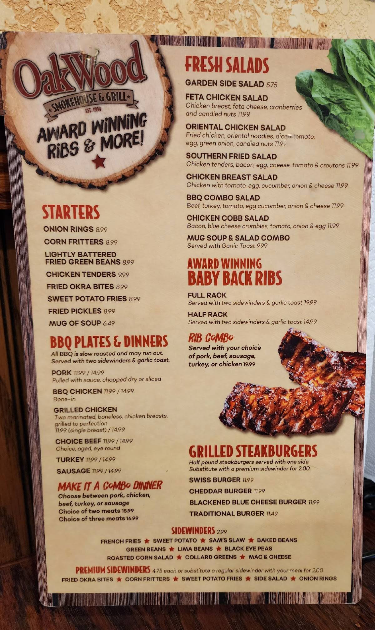 Menu At Oakwood Smokehouse And Grill Bbq Eustis