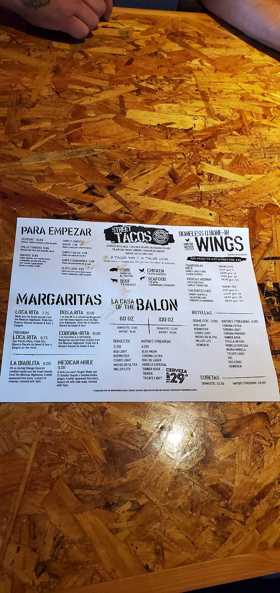 Menu at Ojos Locos Sports Cantina - Northline pub & bar, Houston, North Fwy