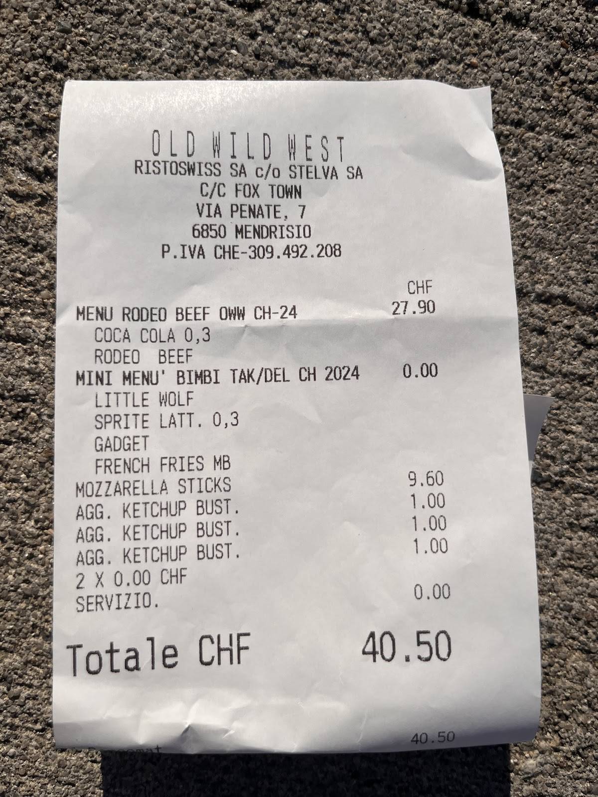 Menu di Old Wild West - Mendrisio 