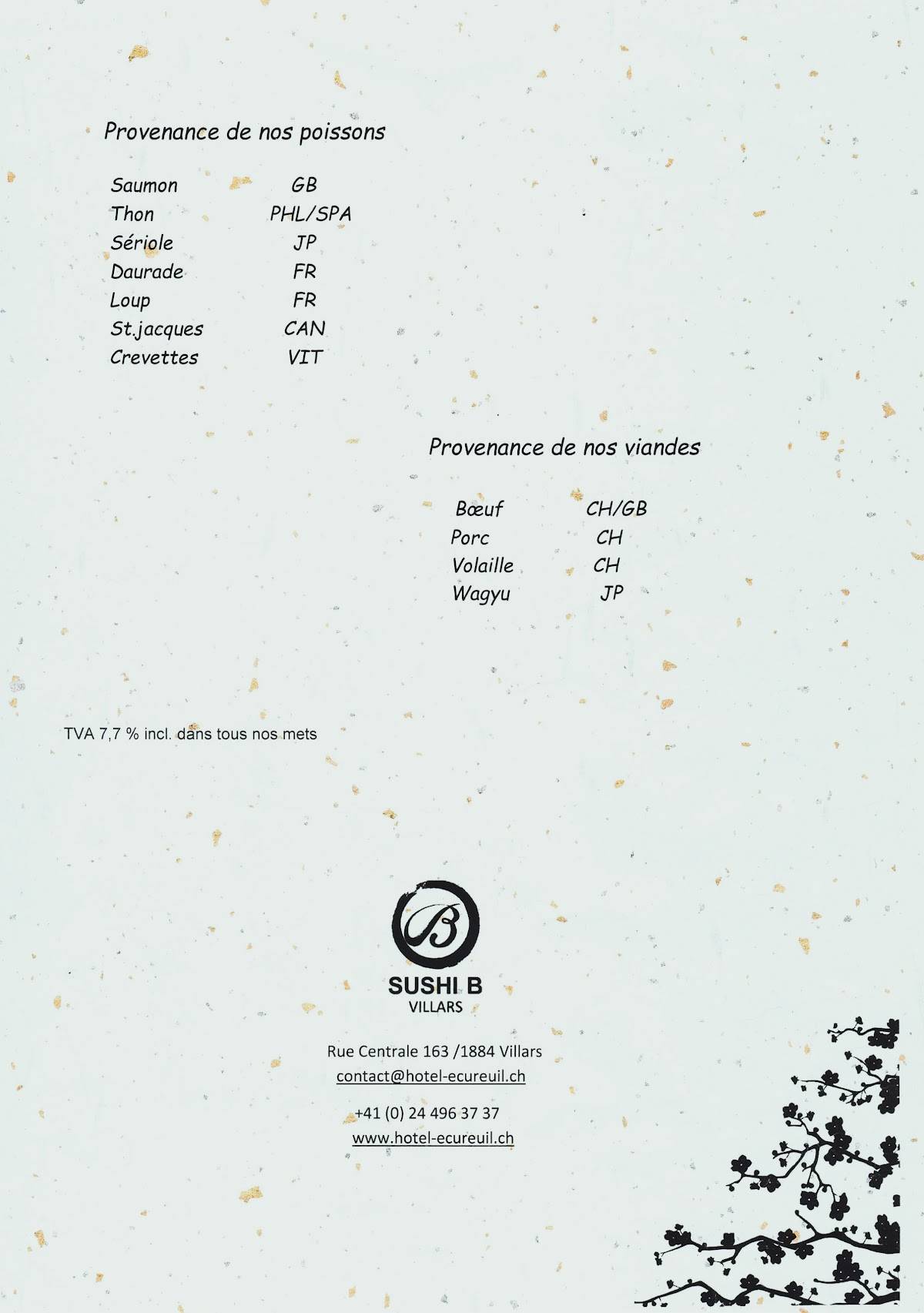 Menu di Sushi B Villars 