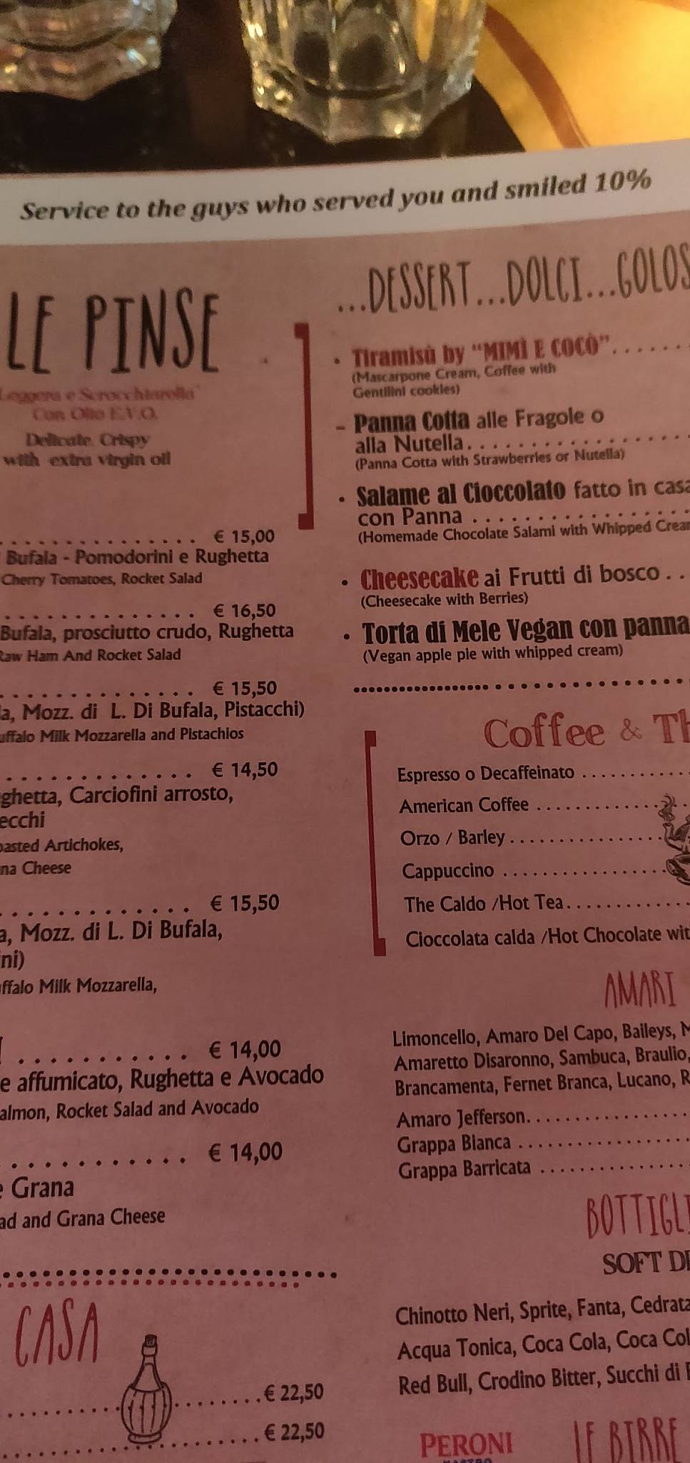 Menu di Ombre Rosse 