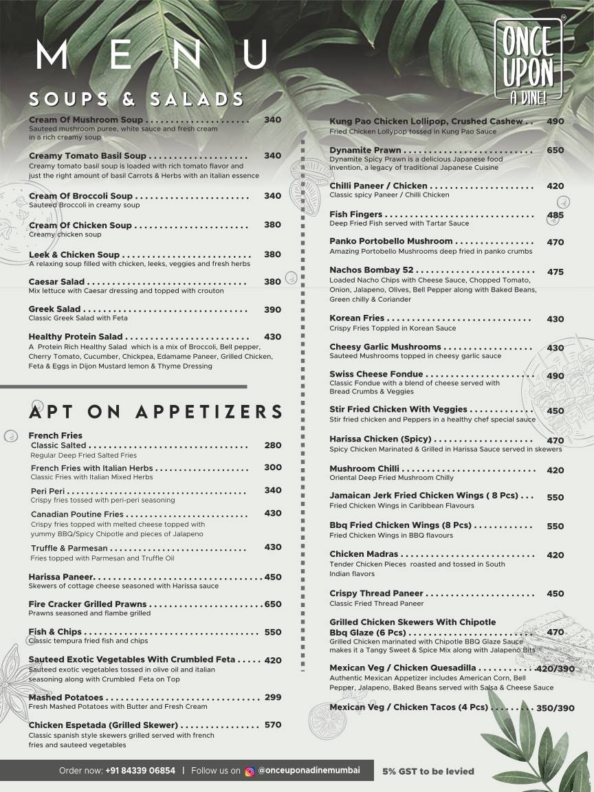 Once Upon A Dine Cafe menu